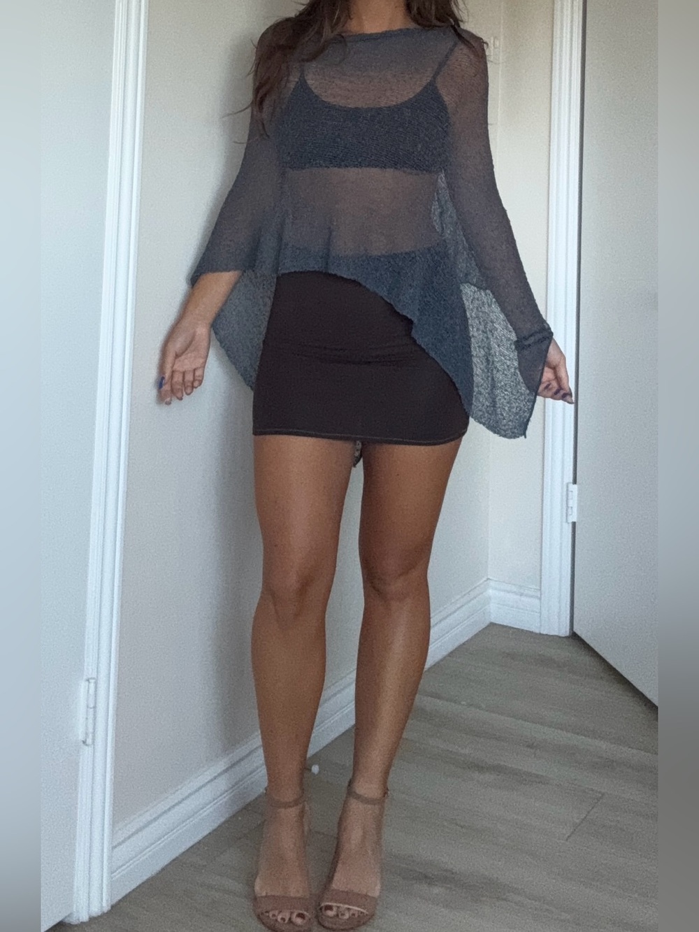 Charcoal Gray Sheer Poncho